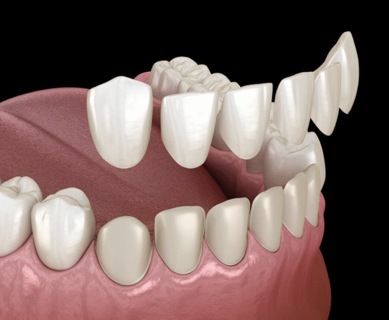 Close-up of dental veneers on front teeth in Grayson